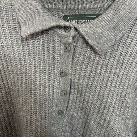American Eagle Outfitters Green Soft Collared Quarter Button Up Sweater - Picture 4 of 8